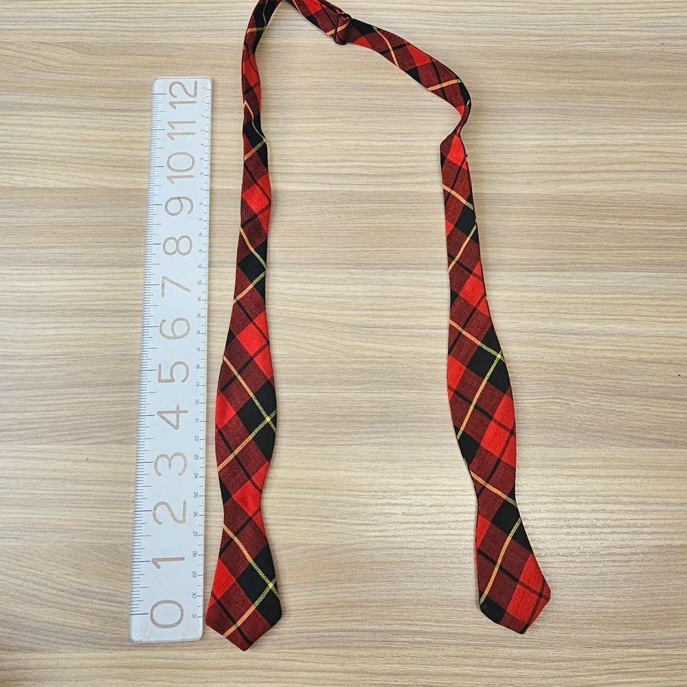 VINTAGE 50s Lumberjack Wool Self Bow Tie Mens Red Black Plaid Tartan Holiday Ivy